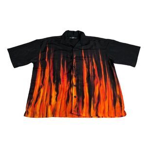 Vintage No Boundaries Shirt Mens L Black Flames Button Skater‎ Mall Goth Y2K 90s